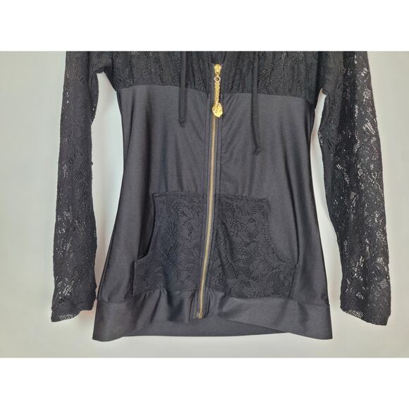 Vintage Rocawear Womens 3/4 Zip Lace Black Hoodie Jacket Size Small - Picture 3 of 11